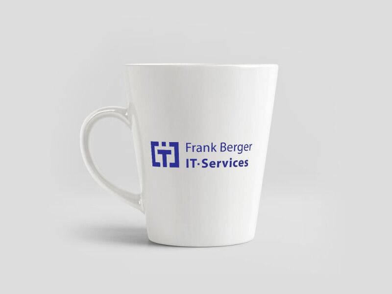 logo design for an IT service printed on a mug