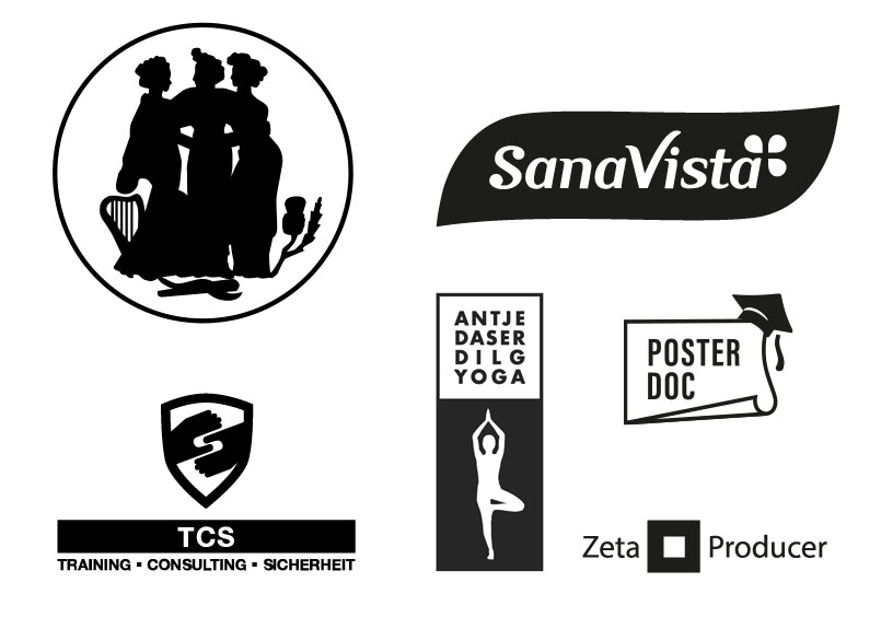 verschiedene logodesigns in schwarz-weiss